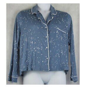 Jenni Women's Soft Knit Rayon Button-Front Pajama Top, Blue Paint Splatter, XL